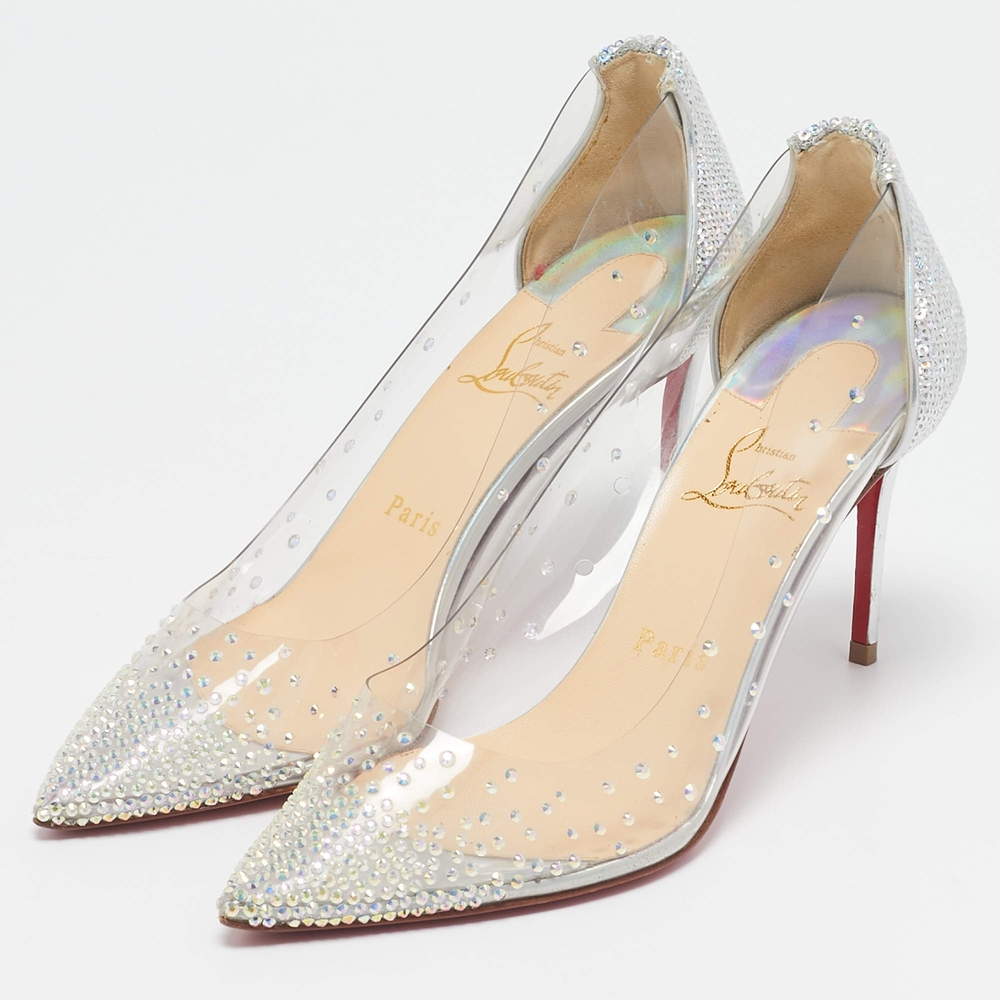 Christian Louboutin Silver Sequins and PVC Degrastrass Pumps Size 38